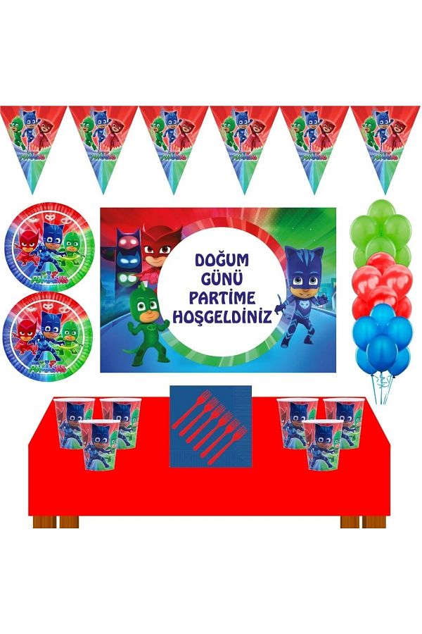 kullanatparti-Pj Masks Birthday Party Supplies Ornaments 32-Person Banner +pj Mask Birthday Concept P 1