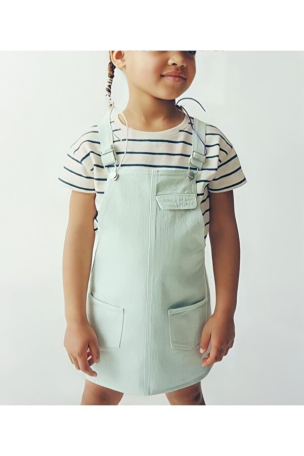 Pink Hippo Kids Kız Çocuk Cepli Denim Salopet Jile Elbise