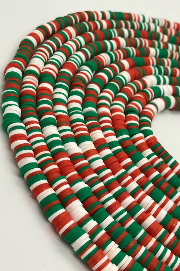 uniquehobby-5 Strings of 6mm Polymer Clay Strings of Fimo Dough Beads in Christmas Colors 1