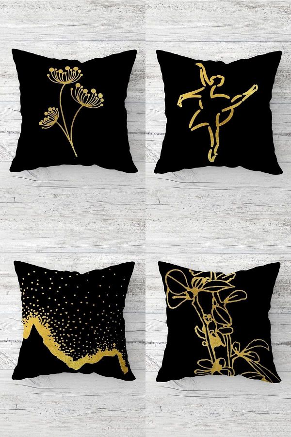 on the clouds-Gold Flower Ballerina Nature Pattern Hidden Zippered Throw Pillow Cover Seat Pillow Cover Set (4pcs) 1