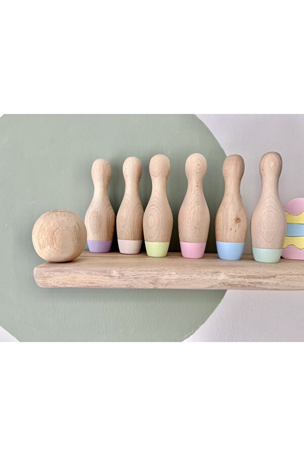 DORU Natural Organic Wooden Waldorf Bowling Toy Set Gift for Kids