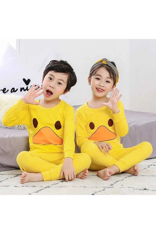 Machetta Kids Yellow Duck Printed Top and Bottom Seasonal Children s Pajama Set Trendyol