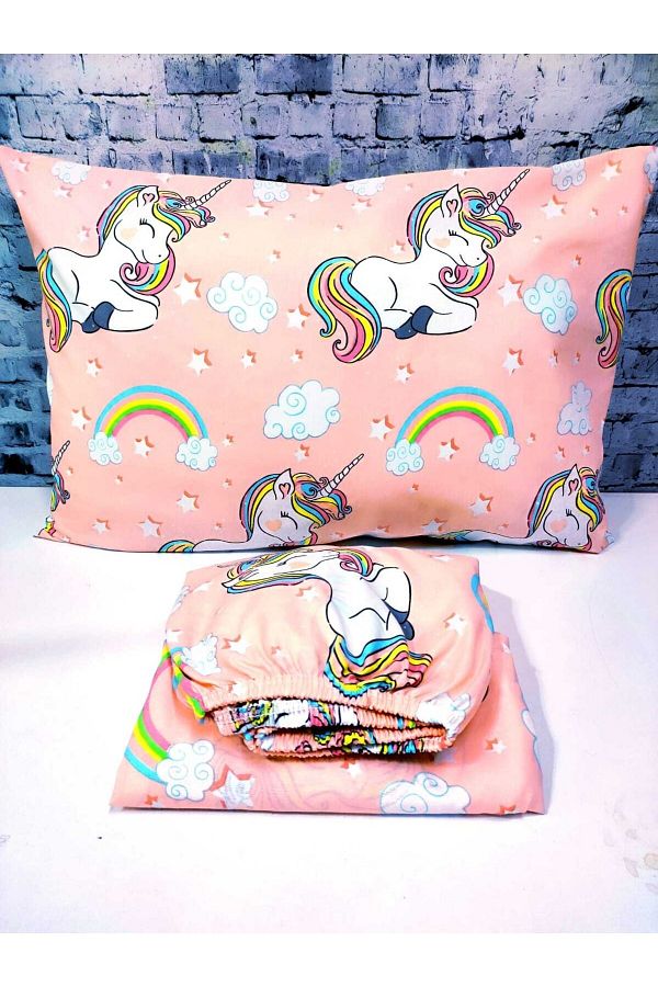GASEL ÇARŞI-Set cearșafuri din bumbac cu model unicorn - Design cu talie elastică 1