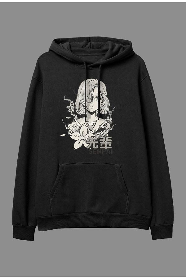 Resiliente Oversize Anime Manga Character Black White Design Printed Unisex Hooded Sweatshirt Hoodie Trendyol