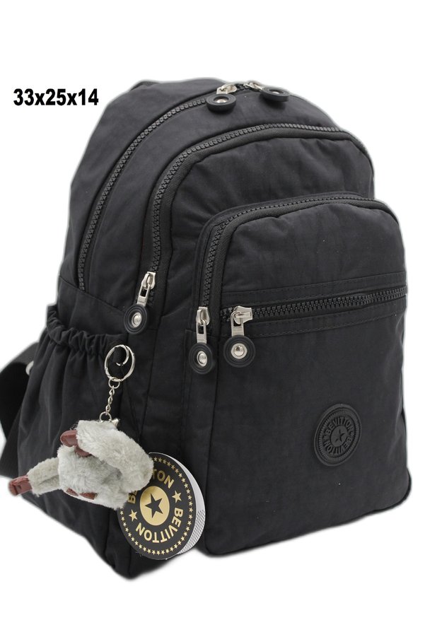 Bevitton Crinkle Water Resistant Fabric Black Mini Backpack 5300