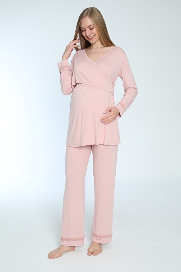 Miss Dünya Lissa Emzirmeye Uygun Uzun Kol Lohusa Ve Hamile Pijama Takımı