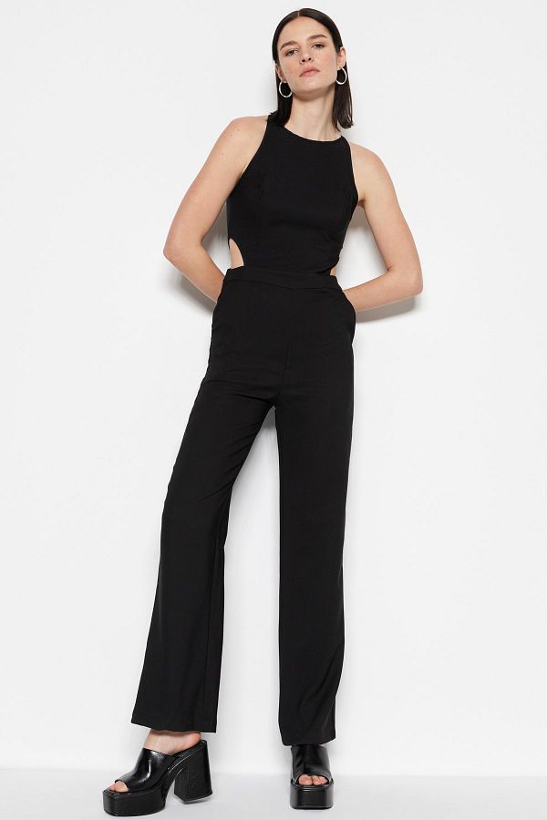 Trendyol Collection-Чорний тканий довгий комбінезон з вирізом-вікном TWOSS19LJ0139 1