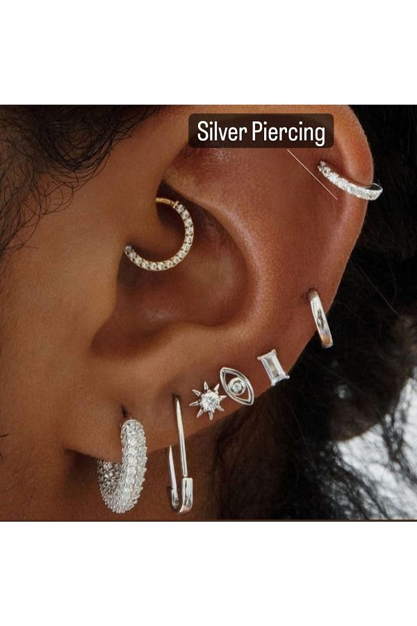 Heppii Silver Jewelled Ring Piercing Tragus Helix Daith Anti Tragus Cartilage Trendyol