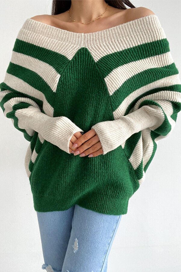 Warmer grüner mittellanger Fleecepullover für Damen