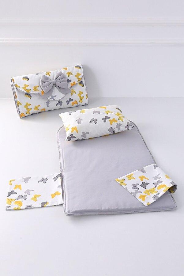 Umaybebek Alt Açma Minderi - Çantalı - Sarı Gri Kelebek