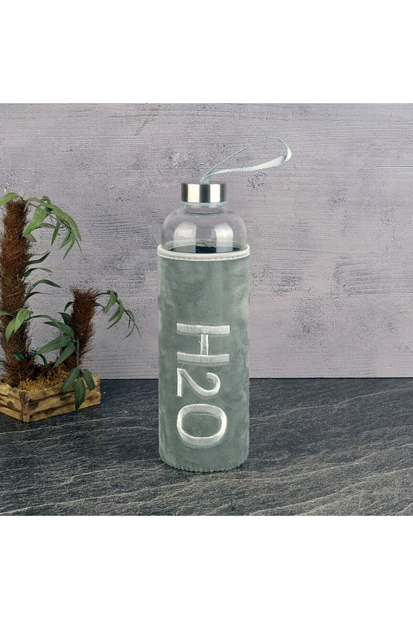 Tohana-H20 Glass Flask with Plush Case 1000 ml - Light Gray 1