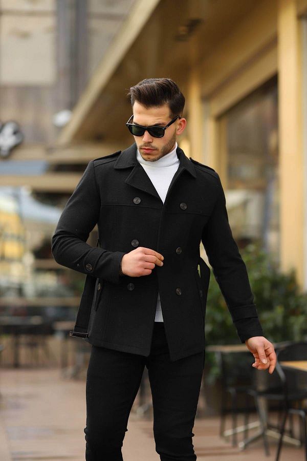Ser Joven Men s Black Slim Fit Belted Cuff Coat Trendyol