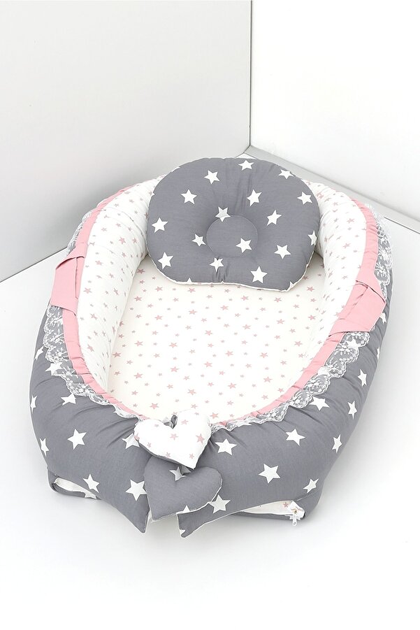 Umaybebek Babynest, Bebek Uyku Yatağı 0-2 Yaş - Pamuk Kumaş - Koyu Gri Pudra - Koyu Gri Pudra