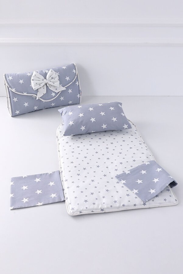 Umaybebek Alt Açma Minderi - Çantalı - Açık Gri Yıldız