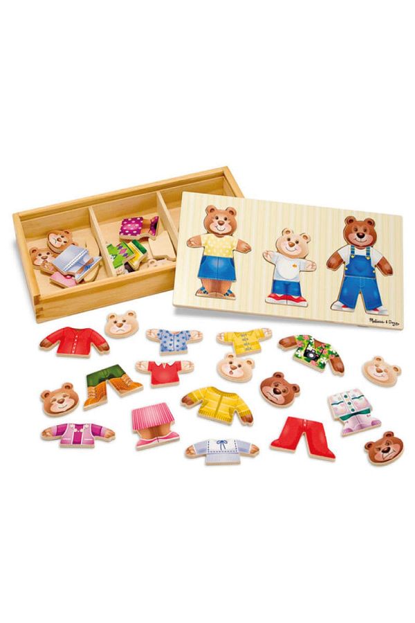 Melissa & Doug-Wooden Teddy Bear Family - Change Texture Dress Up Puzzle - 45 Pieces 1