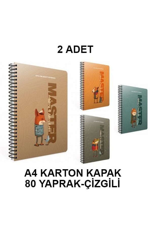 Gıpta-Lazy Master Spiral Paper Cover Notebook A4 80 Sheets Lined (2 Pieces) 1