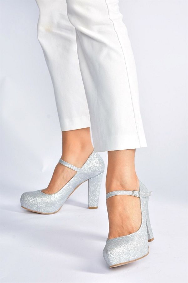 Fox Shoes Silver Glitter Platform Heeled Women's Evening Dress Shoes  M348007214 - Trendyol
