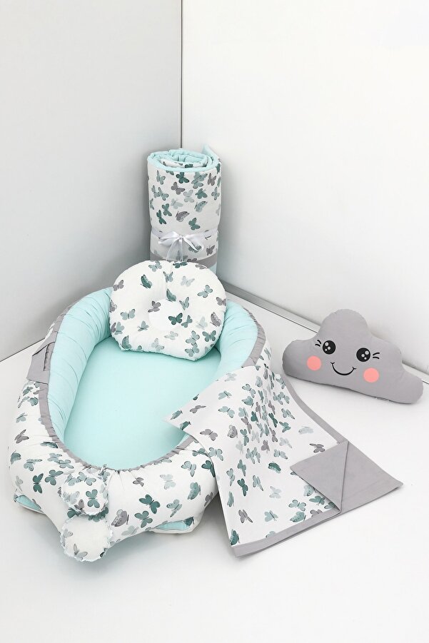 Umaybebek 5 Parça - Babynest, Bebek Uyku Yatağı, Baş Yastık, Bebek Pikesi, Yorganı, Dekoratif Bulut Yastık