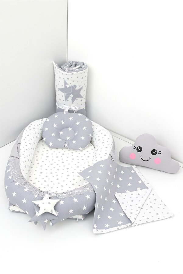 Umaybebek 5 Parça - Babynest, Bebek Uyku Yatağı, Baş Yastık, Bebek Pikesi, Yorganı, Dekoratif Bulut Yastık