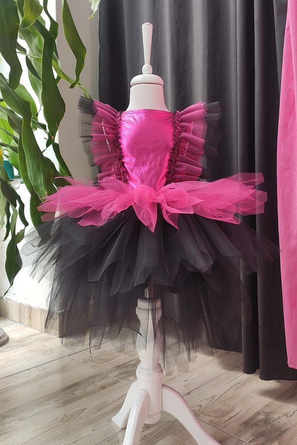 Shecco Babba-Fuchsia Black Layered Girl's Tutu Dress, Birthday Dress, Ball Bandana 1