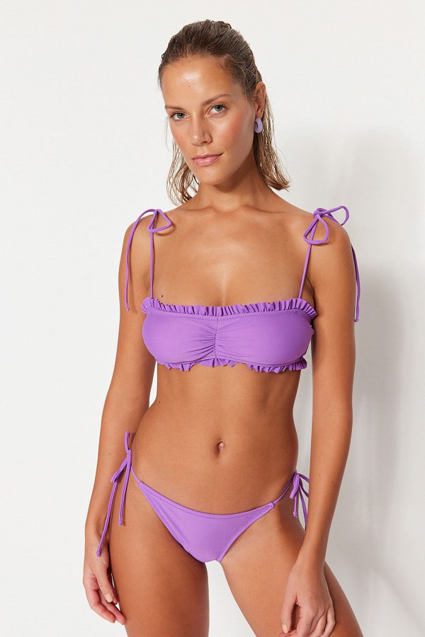 Trendyol Collection Purple Strapless Ruffle Bikini Top TBESS23BU00361 Trendyol