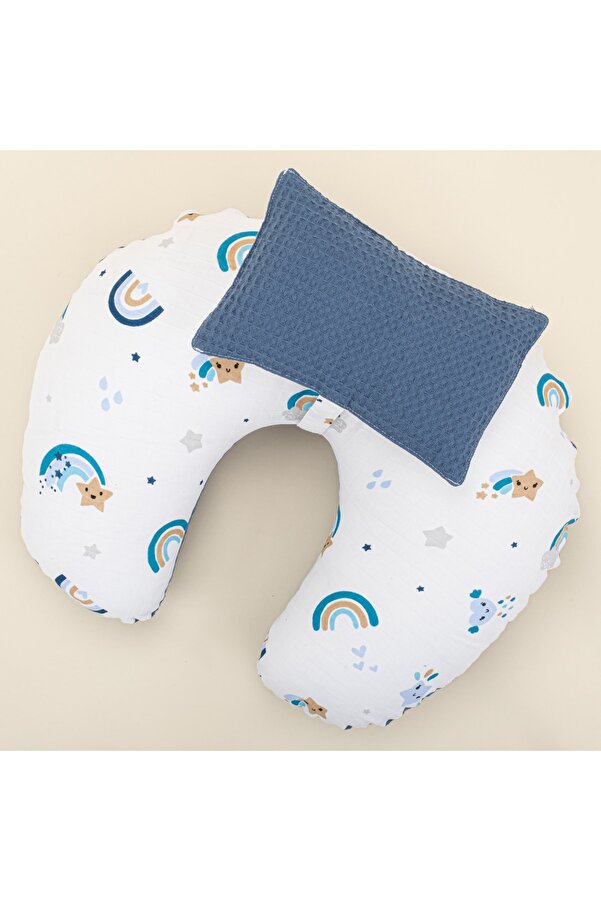 Yunikobaby Çift Taraflı Emzirme Yastığı - Indigo Petek - Mavi Gökkuşağı