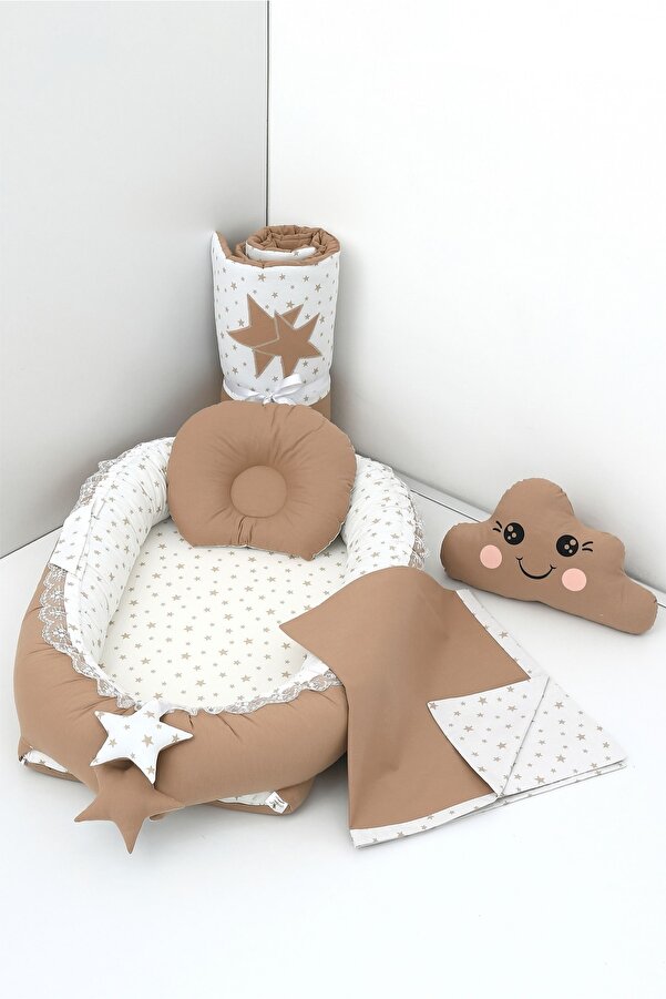 Umaybebek 5 Parça - Babynest, Bebek Uyku Yatağı, Baş Yastık, Bebek Pikesi, Yorganı, Dekoratif Bulut Yastık