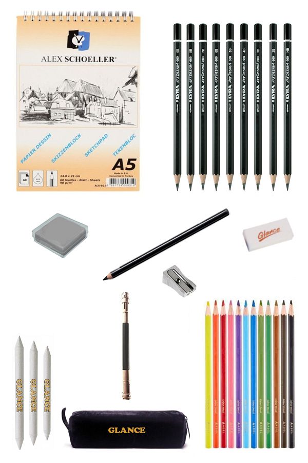 GLANCE-Alex Sketch Block Spiral Vertical A5 60 Yp 90 Gr Dry Color Pen Pencil Holder Drawing Sketch Set 1