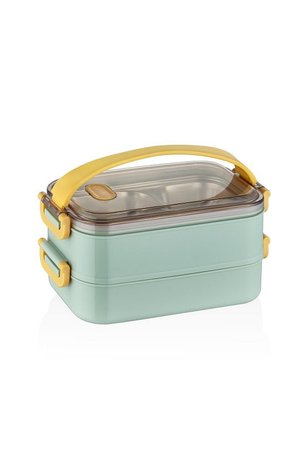 Vagonlife-Bento Lunch Box New Generation Lunch Box for Office-School 2 Layers Steel with Carrying Handles Ff367 1