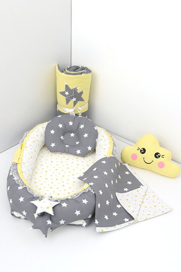 Umaybebek 5 Parça - Babynest, Bebek Uyku Yatağı, Baş Yastık, Bebek Pikesi, Yorganı, Dekoratif Bulut Yastık