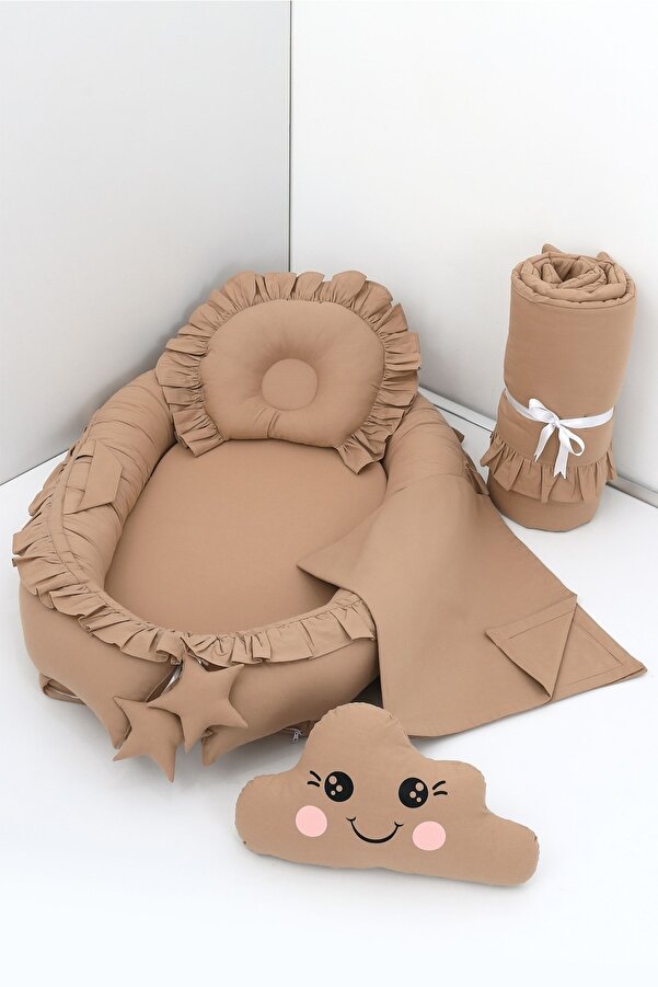 Umaybebek 5 Parça - Babynest, Bebek Uyku Yatağı, Baş Yastık, Bebek Pikesi, Yorganı, Dekoratif Bulut Yastık