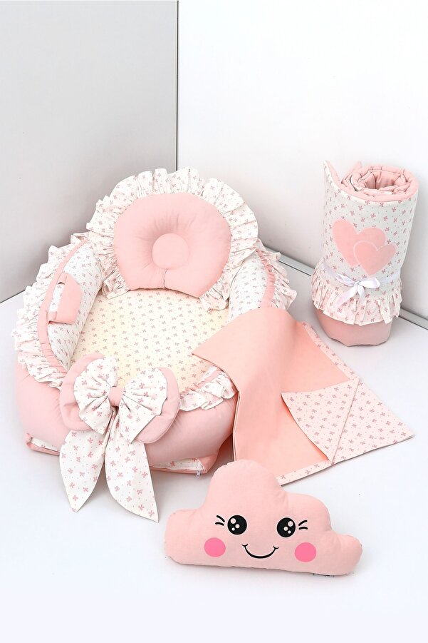 Umaybebek 5 Parça - Babynest, Bebek Uyku Yatağı, Baş Yastık, Bebek Pikesi, Yorganı, Dekoratif Bulut Yastık