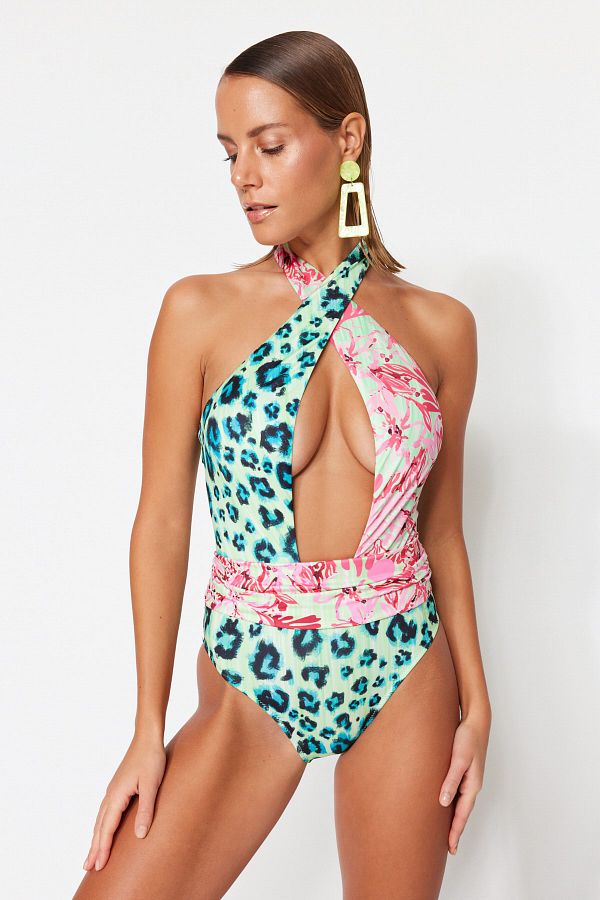 Pink animal print swimsuit discount