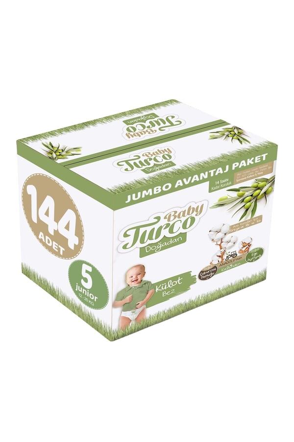 Baby Turco Külot Bebek Bezi Doğadan Beden:5 (12-25kg) Junior 144 Adet Jumbo Avantaj Pk
