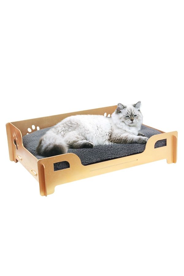 StarLightning Wooden Large Cat Bed Premium Quality Gold Cat House 50x35 Cm Gold Foil Painted Paw Model Trendyol