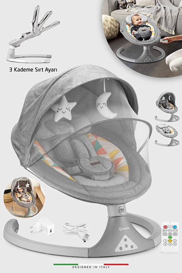 Elele Dormire 2 Elektrikli Otomatik Sallanan Kademeli Ana Kucağı Gri