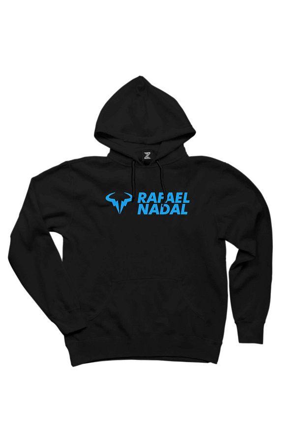 Z zepplin Rafael Nadal Blue Logo Text Black Hooded Sweatshirt Hoodie Trendyol