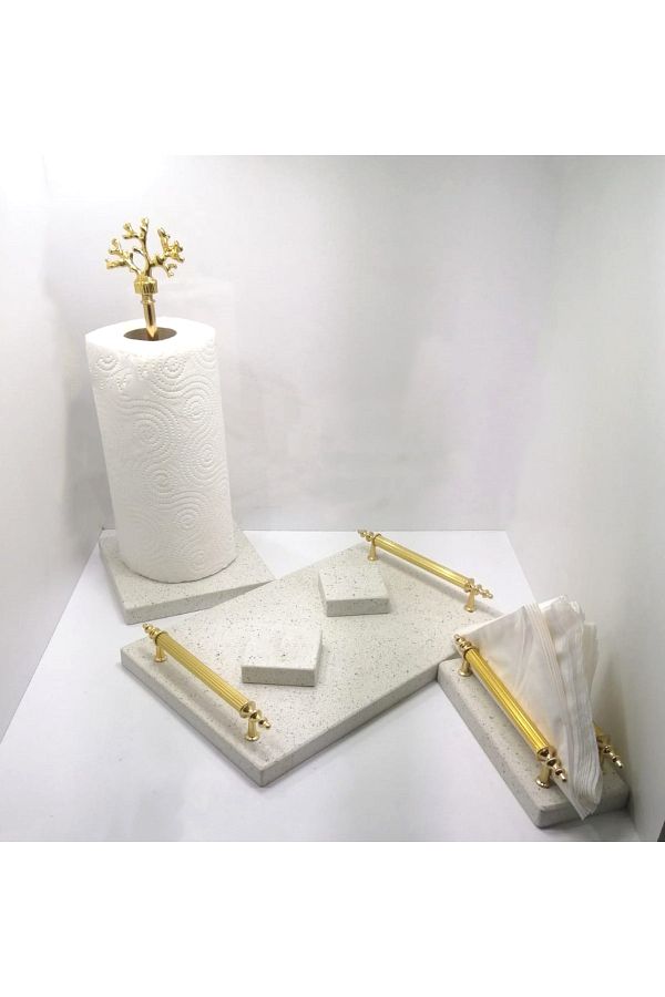 bemdesign Quartz Marble Paper Towel Holder napkin holder tray ring Riser Set Gold Trendyol