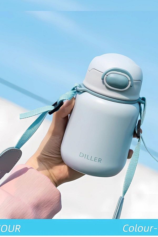 DILLER-420ml Steel Flask with Straw Strap, 6 Hours Warm/Cold Keeping Time, 5 Different Colors Thermos 1