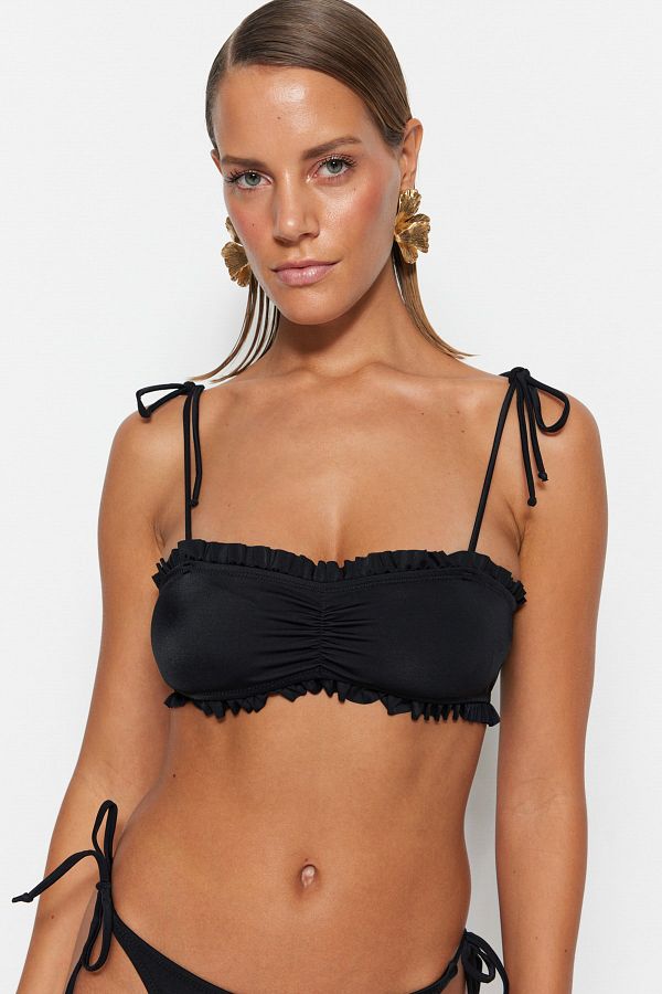 Trendyol Collection Black Strapless Ruffle Bikini Top TBESS23BU00361 Trendyol