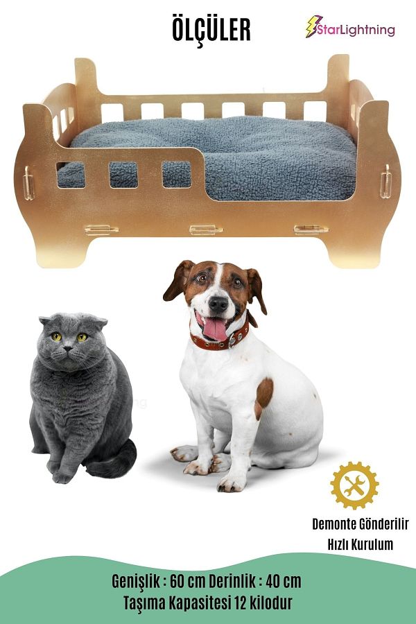 StarLightning Wooden Large Cat Bed Premium Quality Gold Cat House 60x40 Cm Gold Foil Painted Plain Model Trendyol