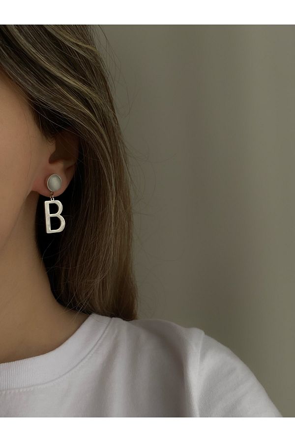 Owentis Steel Silver Pearlescent Letter B Earrings Does not blacken