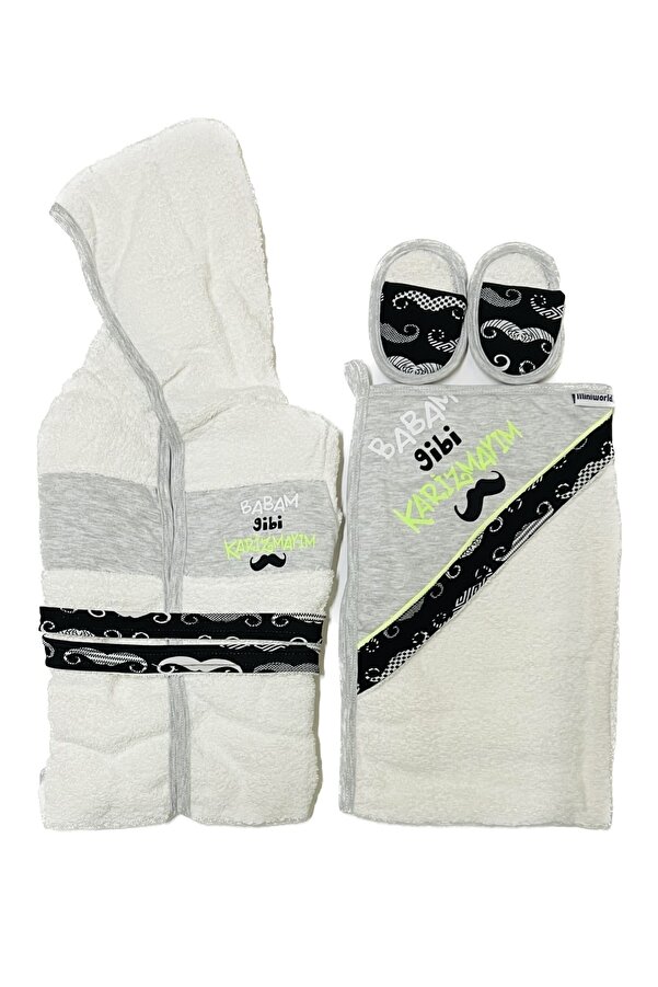 Kidstrend Erkek Bebek Babam Gibi Karimayım Bornoz Takımı 0-3 Yaş