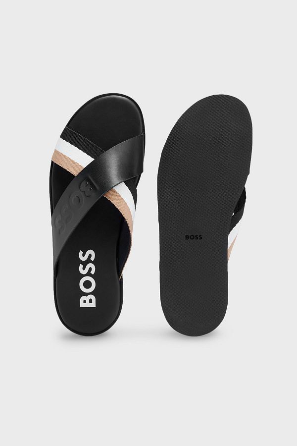 Boss Genuine Leather Slippers with Logo Men s Slippers 50493017 001 Trendyol