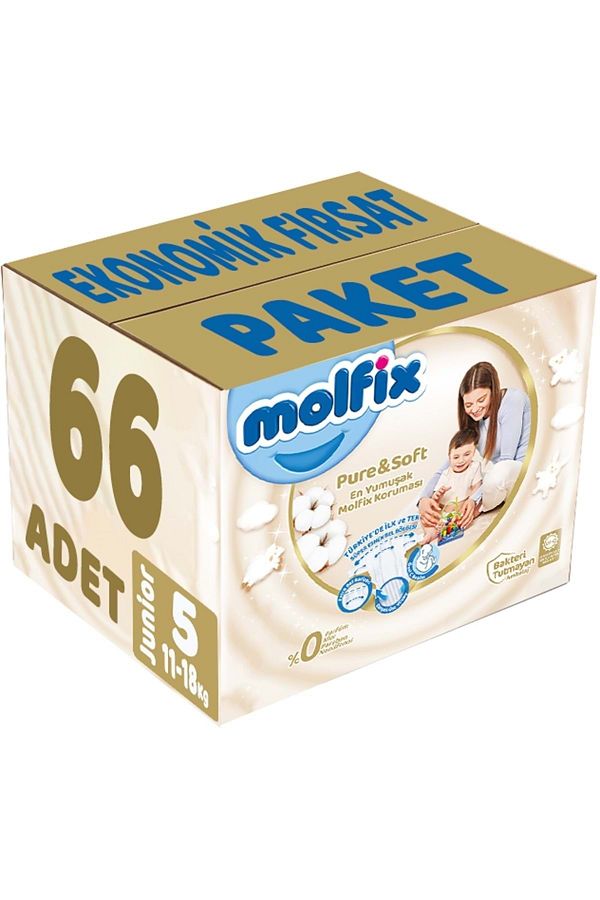 Molfix-حفاضات أطفال نقية وناعمة مقاس: 5 (11-18 كجم) جونيور 66 قطعة فرصة اقتصادية 1
