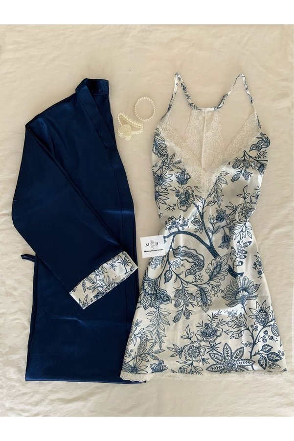 MH Moony Homewears Satin Blueberry Nightgown Set