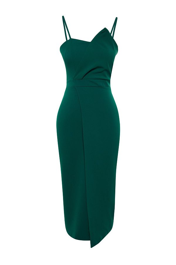Emerald green wrap front crepe maxi dress cheap