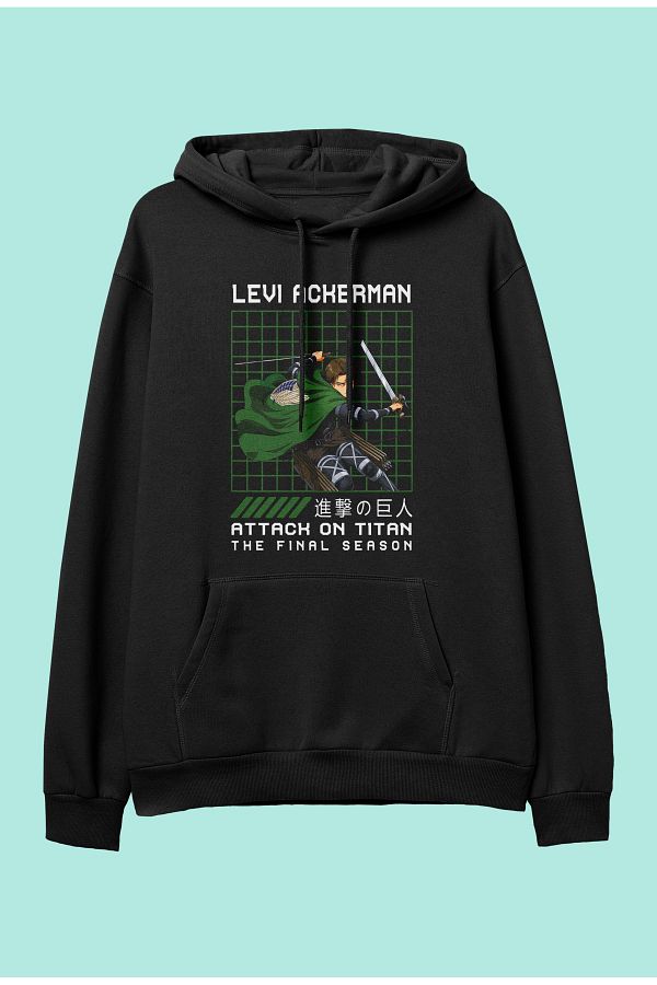 Hunors Sportswear Company Oversize Attack On Titan Levi Ackerman Anime Design Printed Hooded Sweatshirt Hoodie Trendyol