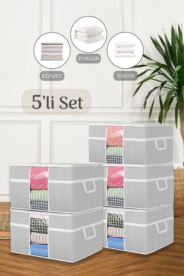 Meleni Home-5-teilige Mega-Größe Fenster-Quilt-Aufbewahrungstasche – Kissen-Quilt-Organizer-Aufbewahrungstasche 75 x 40 x 40 cm 1