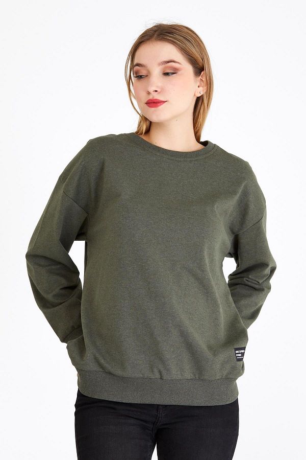 mmetalic Women s Khaki Color Basic Crew Neck Sweatshirt Trendyol